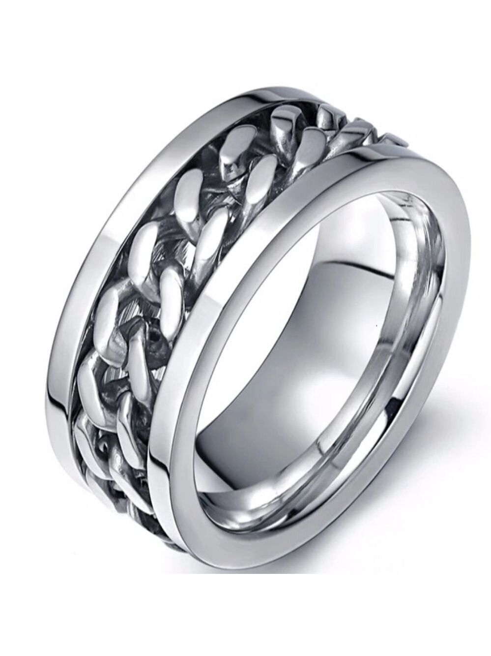 Men's Stainless Steel Spinner Ring - Tire Texture